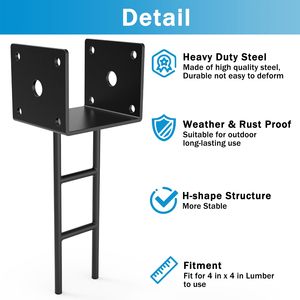 4x4 Heavy Duty <strong>Fence</strong> <strong>Post</strong> Anchor Base | Black Powder Coated Steel U-Shape <strong>Bracket</strong> <strong>Concrete</strong> Deck Pergola Outdoor Metal <strong>Bracket</strong> - Product Image 5