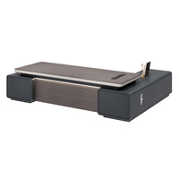 Escritorio Ejecutivo Moderno de 63 a 134 Pulgadas de Ancho con Gestión de Cables, Tomas de Corriente Integradas, Cajones con Cerradura e Iluminación LED Decorativa