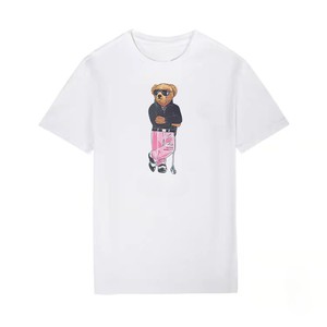 Camiseta de algodón personalizada con diseño de osito para <span class=keywords><strong>mujer</strong></span>, impresión por transferencia térmica de vinilo de oso de peluche en máquina de prensa térmica. - Product Image 1