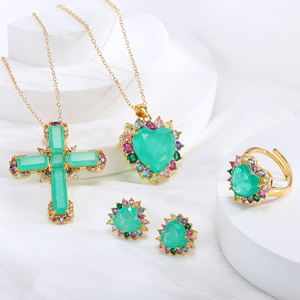 Vientiane Jewelry Collana Semplice con Ciondolo a Forma di Croce con Smeraldo di Laboratorio e Tormalina Paraiba Gioielli da Sposa per Donna - Product Image 5