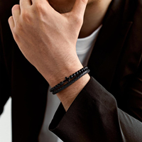 Bracelet croisé noir mat en cuir tressé avec boucle magnétique en alliage noir et blanc, bracelet punk pour homme