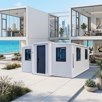 Casa Plegable con Estructura de Acero Blanco, Ventanas de Doble Acristalamiento, Techo Plano, Casa Modular Prefabricada Expandible, Instalación Rápida