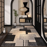 Tapis de porte en velours bouclé style rétro vintage, tapis d'entrée pour couloir, résistant à la saleté, antidérapant, motif géométrique abstrait