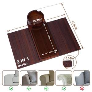 Plateau de canapé pliable en noyer personnalisé 3-en-1 avec porte-gobelet rotatif à 360° et rangement pour sac et bijoux – Conception durable - Product Image 2
