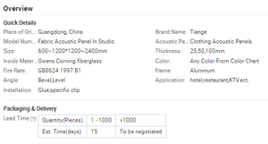 Panel de tela acústica de estilo moderno de fábrica TianGe para decoración de habitación de Karaoke Panel de tela de amortiguación de sonido económico - Product Image 2