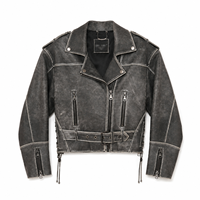 Blouson court pour femme en peau de mouton écologique, style motard, couleur anthracite, effet délavé et vieilli, avec fermeture éclair asymétrique et lacets latéraux, personnalisable