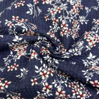 Tissu en coton imprimé floral vert marine, froissé au sel, infroissable, pour robe de fête de jardin, 50 pouces, 80 g/m², respirant