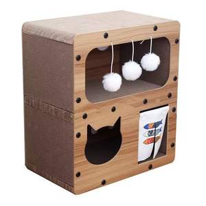 Оптовая продажа: Экологичный гофрированный картон, двухуровневый современный кошачий домик-лежанка с интегрированной лежанкой-крючком для когтей, всесезонный, в картонной упаковке - Product Image 5