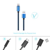 Cable micro usb de nailon para teléfono móvil android, conector macho, azul