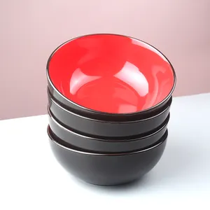 2022 versand bereit Low Moq Porzellan Geschirrs püler mikrowellen geeignete Müsli zweifarbig glasiert rot und schwarz Keramik Suppe Schüssel