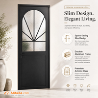 Puerta Interior Moderna de Lujo con Arco, Marco de Metal Negro Mate, Puerta de Vidrio de Privacidad Resistente al Agua para Dormitorio, Baño, Cocina