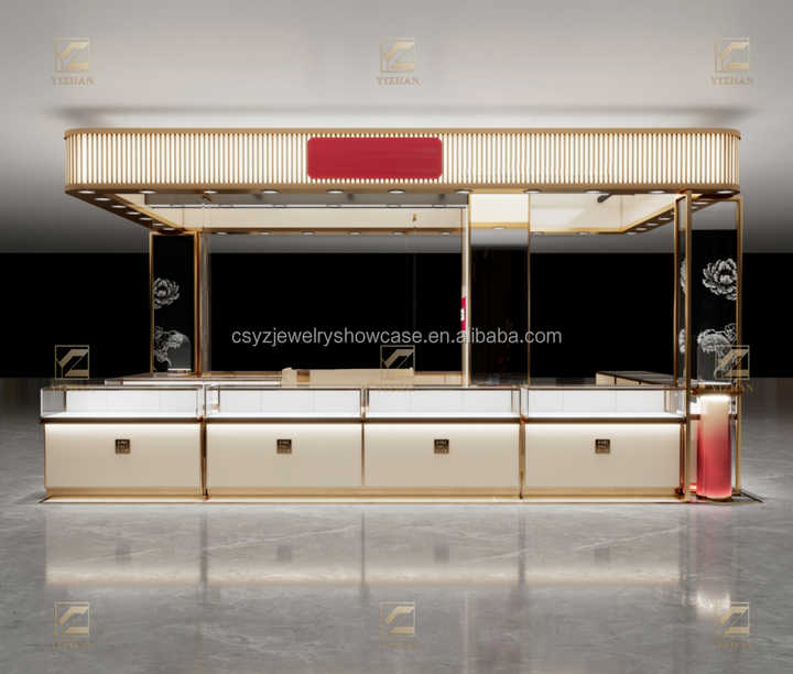 Luxury Stainless Steel Furniture LED Light Glass Jewelry Display Case