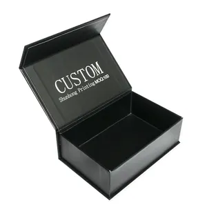 Desain Kustom Logo Pakaian Mewah Kemasan Kotak Kardus Kertas Hitam dengan Magnet