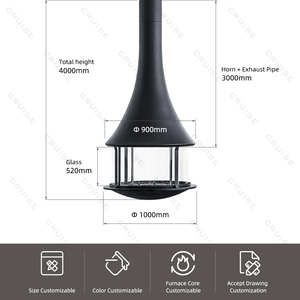 CRUISE 900mm suspendu Bioéthanol cheminée verre Transparent véritable feu chaleur cocon plafond 1000mm diamètre usage intérieur fer - Product Image 4