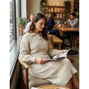 Abito Lungo <span class=keywords><strong>in</strong></span> <span class=keywords><strong>Lana</strong></span> Lavorato a Maglia OEM ODM Autunnale per Donna, Maniche Lunghe Morbide <span class=keywords><strong>in</strong></span> Modal Personalizzabile, Casual ed Elegante per l'Ufficio - Product Image 2