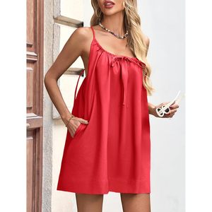Women Summer Sleeveless Mini Dress <b>Tie</b> <b>Back</b> Loose Waist Casual Swimsuit Coverup 100% Polyester - Product Image 3