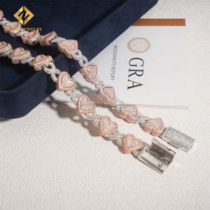 Conjunto de Pulsera y Collar de Cadena Cubana con Diamantes de Moissanita S925 en Dos Tonos Rosa+Blanco, Estilo Elegante y Lujoso de Hip Hop para Mujer - Product Image 6