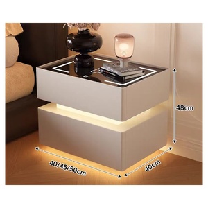 Modern Luxury Smart <strong>Bedside</strong> <strong>Table</strong> Wood <strong>Marble</strong> with Led Light Fingerprint Wireless Charging Speakers Floating Furniture - Product Image 4