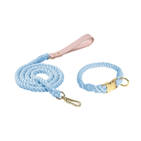 Loudik vente en gros stocké personnalisé poignée en cuir de luxe laisse pour animaux de compagnie fait à la main tressé coton corde grand chien laisse et collier ensemble