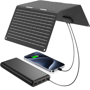 Panel <span class=keywords><strong>Solar</strong></span> Monocristalino Plegable de 30W, Carga Rápida USB-C PD para Laptop, Teléfono, Cámara de Seguridad, 20% de Eficiencia - Product Image 1