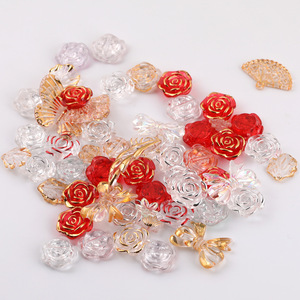 Cuentas acrílicas transparentes con borde dorado de estilo mixto para la fabricación de joyas, 50g, formas mixtas, cuentas sueltas de resina, accesorios para bricolaje - Product Image 3