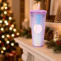 Gobelet isotherme en plastique à double paroi avec LED en forme de diamant - Tasse réutilisable pour adultes, résistante à l'eau bouillante et étanche