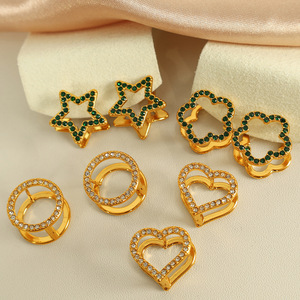 Star Heart Rhinestone Clip-on Earrings <b>Titanium</b> Steel Multi-color Women's Jewelry Party Fashion Accessory - Product Image 3