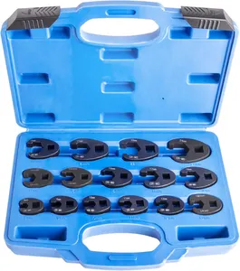 15Pieces 3/8'' and 1/2'' Drive Crowfoot Wrench Set Flare Nut Wrench Set Metric 8 to 24 mm Sizes Cr-Mo Steel