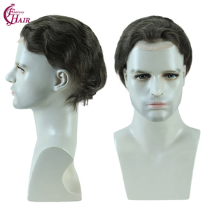 FH # Prothèse capillaire française 4 Pu+lace+mono pour homme, unité de remplacement en cheveux naturels, ondulation naturelle, base 8x10 pouces, système de remplacement bouclé - Product Image 1