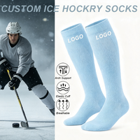 Chaussettes de hockey sur glace à faible MOQ, design logo, chaussettes hautes au genou, design sportif, bas doux pour la peau, motif anti-choc, chaussettes personnalisées