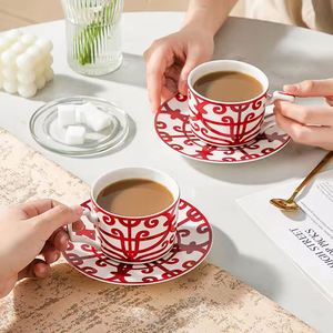 Mug en Porcelaine Fine Rouge Chinois à Bord Large, Style Luxe Léger et Simple, Idéal pour le Bureau, la Maison, le Petit-Déjeuner, le Lait, Compatible Micro-ondes et Lave-Vaisselle, Cadeau d'Affaires - Product Image 4