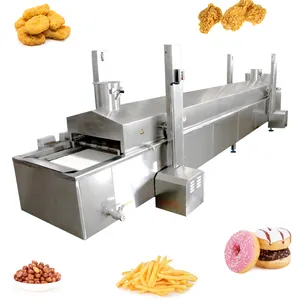 Lonkia SUS304 Electric Gas Fryer French Fries Chicken Burger Meat Patty Cassava Frying Machine Continuous Fryer Machine