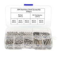 Vente d'usine : Kit de vis métriques M3 en acier inoxydable 304 (320 pièces/boîte) – Assortiment de vis à tête fraisée fendue pour bois, écrous et rondelles