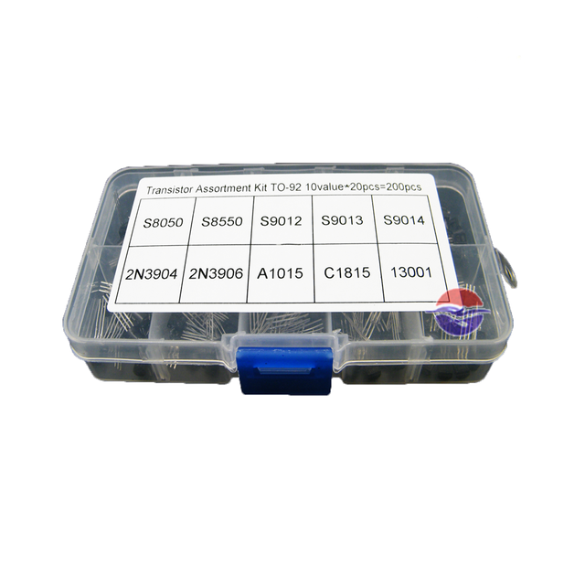 200pcs 10 Values TO-92 Transistor Assortment Kit A1015/C1815/13001/S8050/S8550/S9012/S9013/S9014 2N3904/2N3906 Box Pack