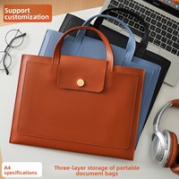 Maletín de Negocios de Lujo, Bolsa de Mano de PU Suave para Oficina, con Cierre de Botón a Presión, Impermeable, Almacenamiento de Archivos A4, Forro de Nailon Personalizado