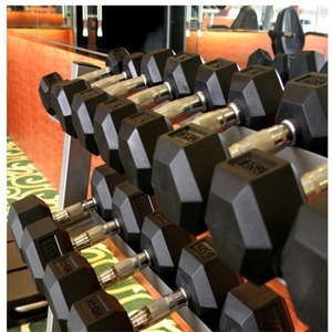 Haltères hexagonaux en fonte noirs avec revêtement en caoutchouc pour fitness - Product Image 2
