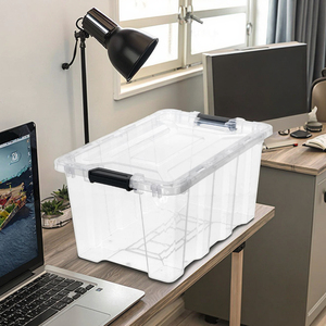DB-55 giá cả cạnh tranh bền đa chức năng lớn rõ ràng quần áo Hộp nhựa lưu trữ <span class=keywords><strong>container</strong></span> Tote với nắp - Product Image 3