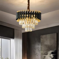 Lampu gantung kristal Modern mewah, lampu gantung kristal, desain bulat hitam kreatif untuk kamar tidur dan ruang tamu untuk rumah kantor