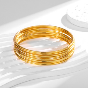 Gold Geometric Stackable <b>Bangles</b> <b>Set</b> For Women Everyday Wear Metal Plated Jewelry - Product Image 3