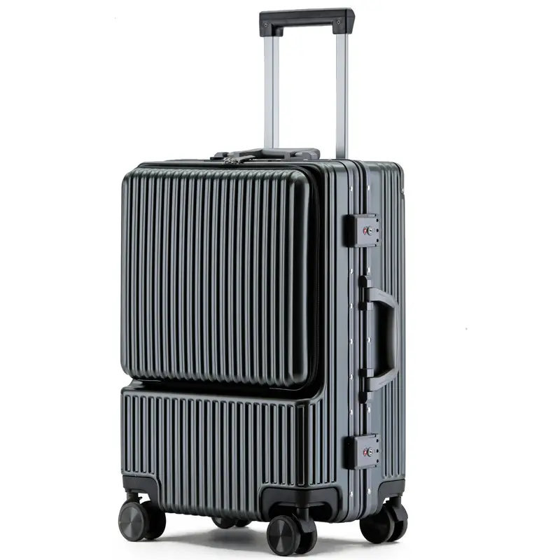 Bagaj taşımak geniş kolu lüks tasarım haddeleme seyahat bavul PC Hardside ile alüminyum çerçeve içi boş Spinner tekerlekler