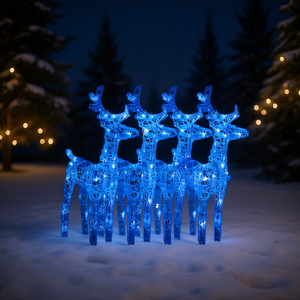 Blue 160LED Acrylic Christmas <b>Reindeer</b> Inflatable <b>Outdoor</b> Holiday Yard Decorations 4pcs - Product Image 2