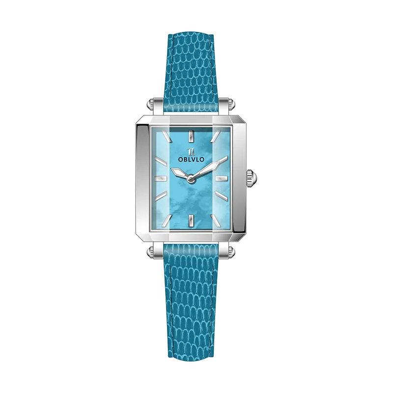 High Quality Square Shape Sky Blue Dial 3 Atm Waterproof Diamond Inlaid Rectangle Women Quartz Wrist Watch