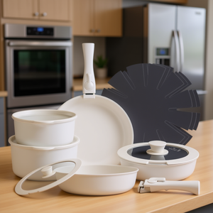 Juego de Utensilios de Cocina Antiadherentes Modernos de 17 Piezas con Revestimiento Cerámico, Asas Desmontables, Aptos para Horno y Lavavajillas, para Todo Tipo de Estufas - Product Image 2