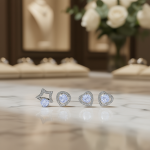 Orecchini a perno alla moda in oro bianco con gemma blu a taglio brillante rotondo a forma di cuore per donna, gioielli regalo in lega di zinco con montatura a griffe - Product Image 2