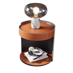 Luxury Leather Nightstand Modern Italian High-end Bedroom Movable <strong>Circular</strong> Storage Nightstand <strong>Bedside</strong> <strong>Table</strong> - Product Image 6