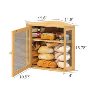 Wooden Corner Bread Box 11.8x11.8x13.78 Inch Large Capacity Storage With Corrugated Door For <b>Kitchen</b> Countertop - Product Image 1