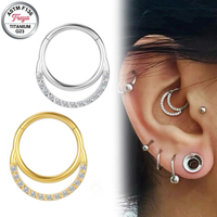 Cincin Hidung Titanium CZ Freya ASTM F136, Anting Septum Hoop Clicker, Anting G23, Anting Daith Helix, Perhiasan Tindik Tubuh