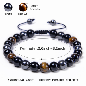 Bracelet en agate magnétaire noire 8/10MM - Bracelet en pierre œil de tigre pour homme et femme - Bracelet perlé énergétique pour le yoga - Product Image 5