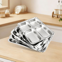 Plateau repas rectangulaire en acier inoxydable 316 de qualité alimentaire, motif uni, cinq compartiments, design moderne et minimaliste, pour adultes