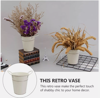 Pot de fleurs en métal galvanisé blanc vieilli, simple et conique, avec poignées, pour décoration de ferme et de maison